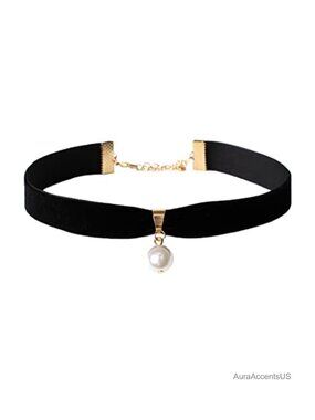 Velvet Pearl Choker Necklace Adjustable Lobster Clasp Statement Necklace